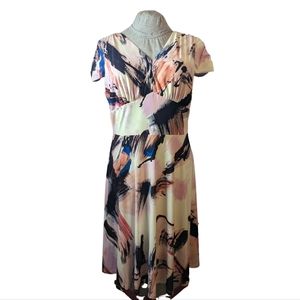 DKNY sz14 Fit & Flare Stretch-knit Color Swash Dress EUC